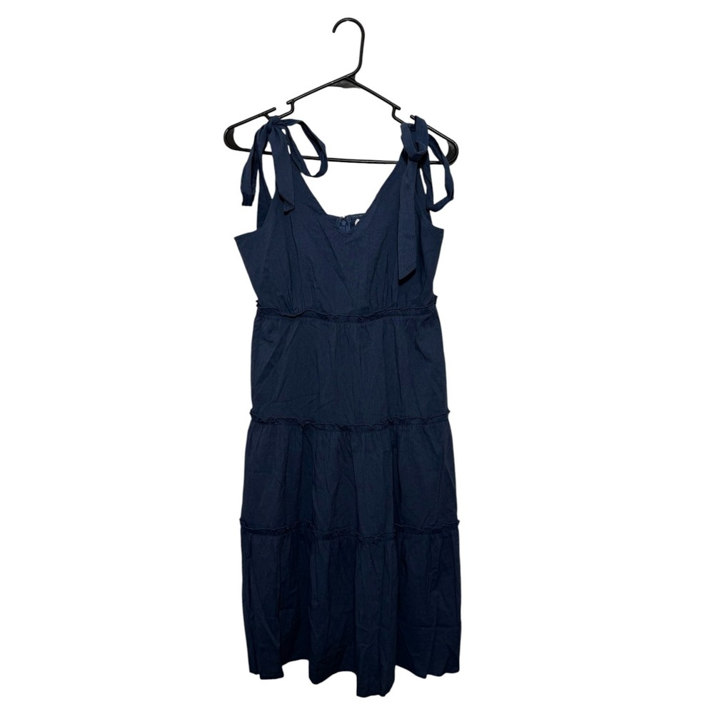 Pinch Coastal Cottagecore Sundress Tiered Tie Strap Navy Blue Women's Medium NWT
